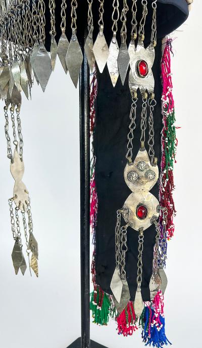 Vintage Turkman Bridal Ceremonial Headdress Heavily Adorned on Stand