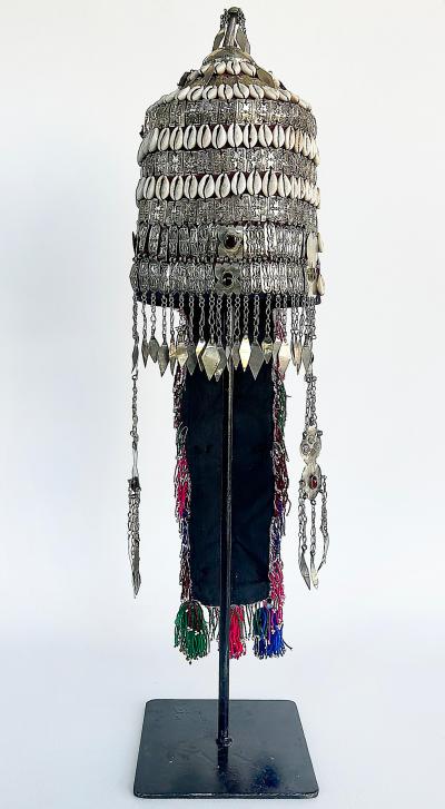 Vintage Turkman Bridal Ceremonial Headdress Heavily Adorned on Stand
