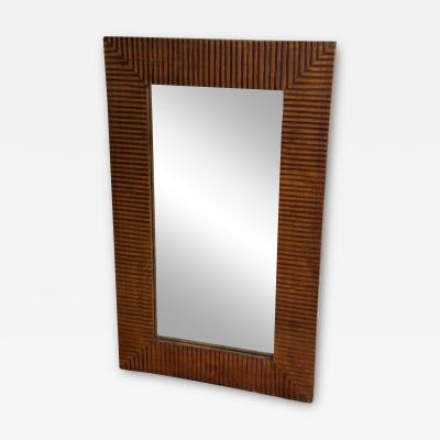 Vintage Unique Rectangular Wood Wall Mirror 1980s