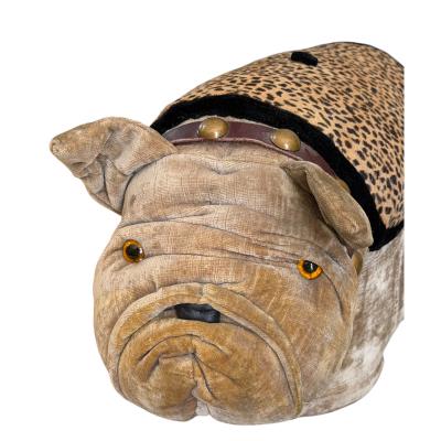 Vintage Velvet Leather Bulldog Footstool Ottoman