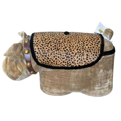 Vintage Velvet Leather Bulldog Footstool Ottoman