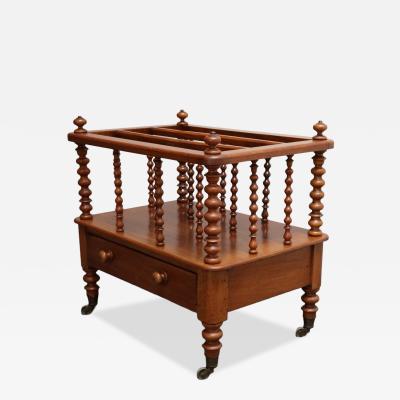 Vintage Victorian Figured Walnut Canterbury Magazine Rack on Casters with Drawer