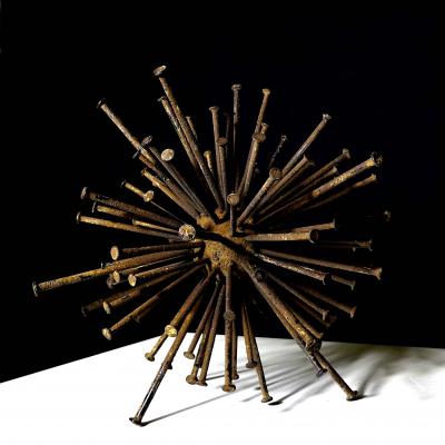 Vintage Welded Metal Nail Atomic orb Sculpture