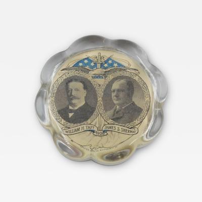 Vintage William Howard Taft and James Sherman Campaign Glass Paperweight 1908