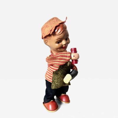 Vintage Wind Up Toy Circa 1950 Smiling Boy Polishing Boots Rare