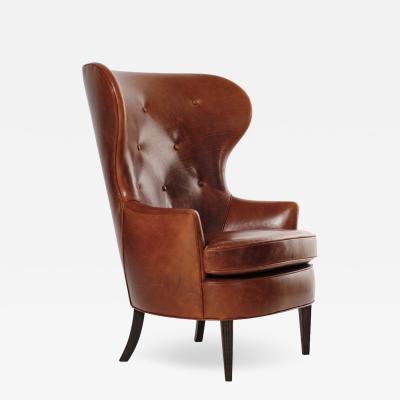 Vintage Wingback Chair in Cognac Leather C 1950s
