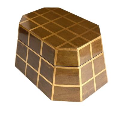 Vintage Wood Dresser Box Gold Leaf Striping w Lid 1960