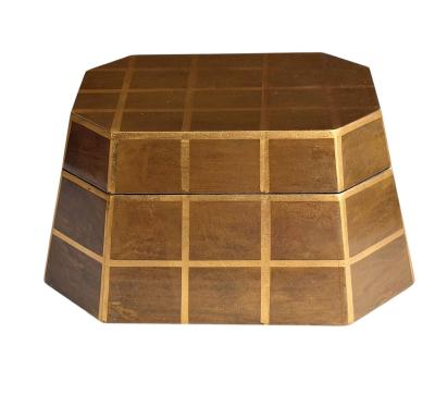 Vintage Wood Dresser Box Gold Leaf Striping w Lid 1960