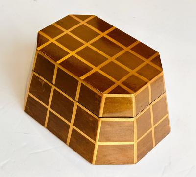 Vintage Wood Dresser Box Gold Leaf Striping w Lid 1960