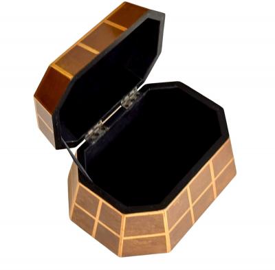 Vintage Wood Dresser Box Gold Leaf Striping w Lid 1960