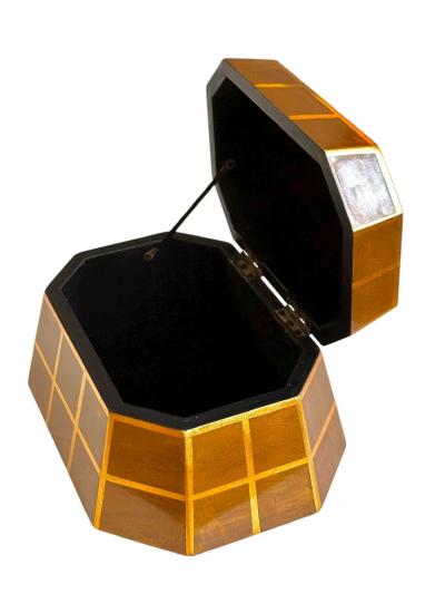 Vintage Wood Dresser Box Gold Leaf Striping w Lid 1960