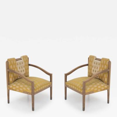 Vintage Wooden Armchairs in Fabric and Brass