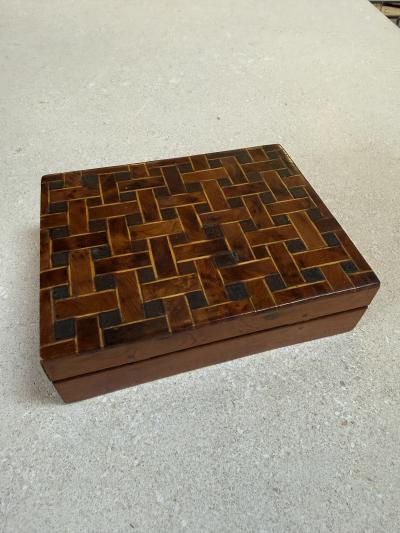 Vintage Wooden Trinket Box With Herringbone Pattern