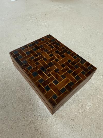 Vintage Wooden Trinket Box With Herringbone Pattern