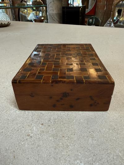 Vintage Wooden Trinket Box With Herringbone Pattern