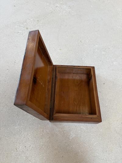 Vintage Wooden Trinket Box With Herringbone Pattern