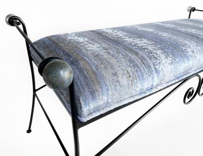 Vintage Wrought Iron Hollywood Regency Bench Silver Sphere Finials