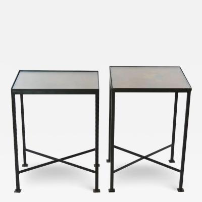 Vintage Wrought Iron Painted Wood Top Side Tables