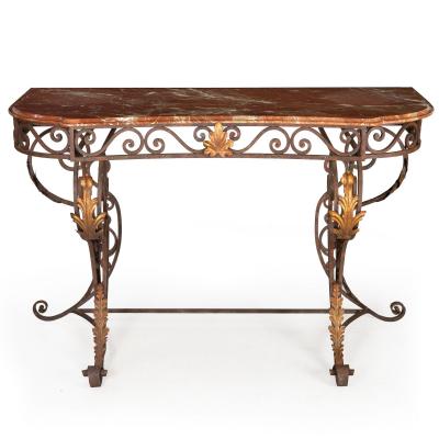 Vintage Wrought Iron and Red Marble Console Table 20th century