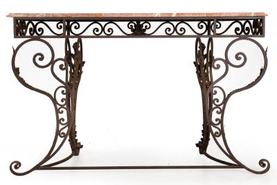 Vintage Wrought Iron and Red Marble Console Table 20th century