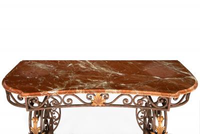 Vintage Wrought Iron and Red Marble Console Table 20th century