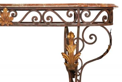 Vintage Wrought Iron and Red Marble Console Table 20th century