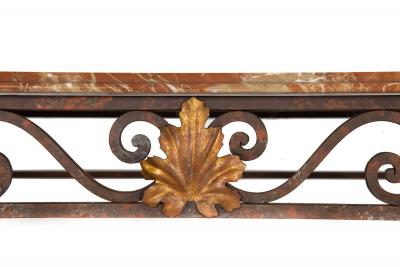 Vintage Wrought Iron and Red Marble Console Table 20th century