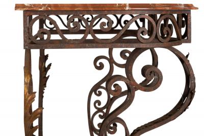 Vintage Wrought Iron and Red Marble Console Table 20th century