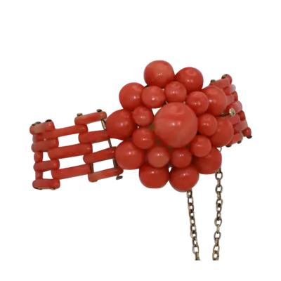 Vintage circa 1950 Coral Flower Bracelet