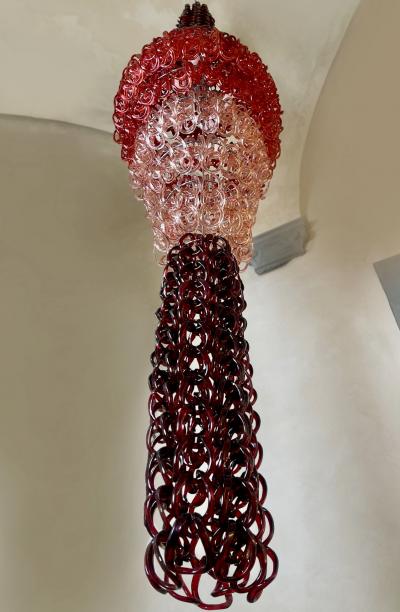 Vistosi Giogali Cascade Chandelier in Gradient Red Glass by Angelo Mangiarotti