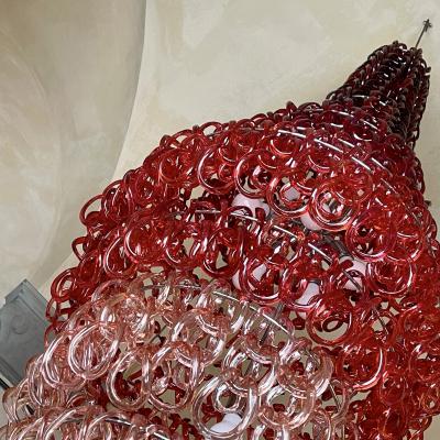 Vistosi Giogali Cascade Chandelier in Gradient Red Glass by Angelo Mangiarotti