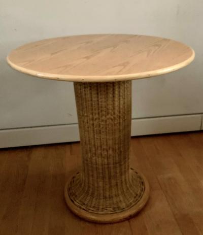 Vittorio Bonacina Late 60s Pair of Side Table in Wood and Rattan