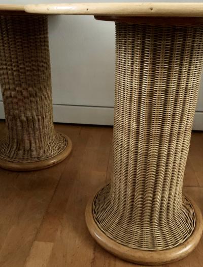 Vittorio Bonacina Late 60s Pair of Side Table in Wood and Rattan