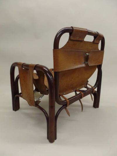 Vittorio Bonacina Pair of Italian Mid Century Modern Rattan and Leather Lounge Chairs by Bonacina