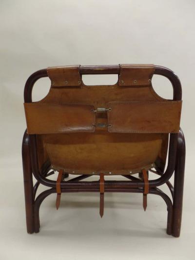 Vittorio Bonacina Pair of Italian Mid Century Modern Rattan and Leather Lounge Chairs by Bonacina