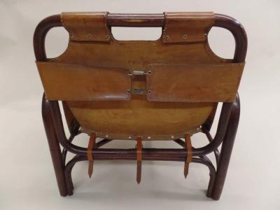 Vittorio Bonacina Pair of Italian Mid Century Modern Rattan and Leather Lounge Chairs by Bonacina