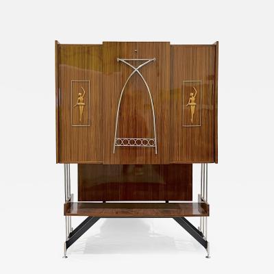 Vittorio Dassi Mobilificio Dassi Dassi 1960s Vittorio Dassi Italian Bar Cabinet with Drop Down Table and Pull Out Sides