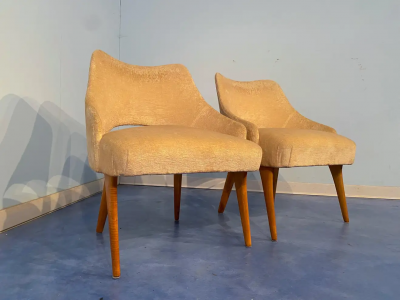 Vittorio Dassi Mobilificio Dassi Dassi Couple of Italian Mid Century Armchairs in Yellow Velvet by Vittorio Dassi