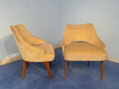 Vittorio Dassi Mobilificio Dassi Dassi Couple of Italian Mid Century Armchairs in Yellow Velvet by Vittorio Dassi