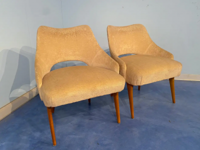 Vittorio Dassi Mobilificio Dassi Dassi Couple of Italian Mid Century Armchairs in Yellow Velvet by Vittorio Dassi