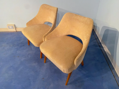 Vittorio Dassi Mobilificio Dassi Dassi Couple of Italian Mid Century Armchairs in Yellow Velvet by Vittorio Dassi