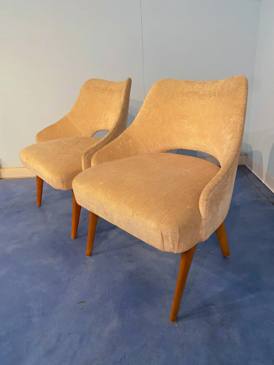 Vittorio Dassi Mobilificio Dassi Dassi Couple of Italian Mid Century Armchairs in Yellow Velvet by Vittorio Dassi