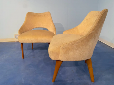 Vittorio Dassi Mobilificio Dassi Dassi Couple of Italian Mid Century Armchairs in Yellow Velvet by Vittorio Dassi
