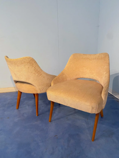 Vittorio Dassi Mobilificio Dassi Dassi Couple of Italian Mid Century Armchairs in Yellow Velvet by Vittorio Dassi