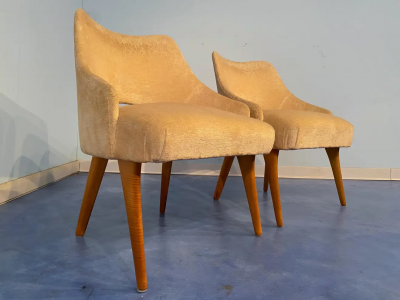 Vittorio Dassi Mobilificio Dassi Dassi Couple of Italian Mid Century Armchairs in Yellow Velvet by Vittorio Dassi