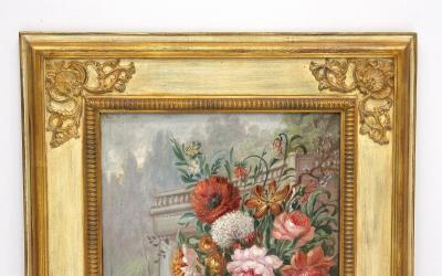 Vittorio Dassi Mobilificio Dassi Dassi Pair Of Floral Still Life Oil Paintings Signed V Landi Framed IT ca 1990