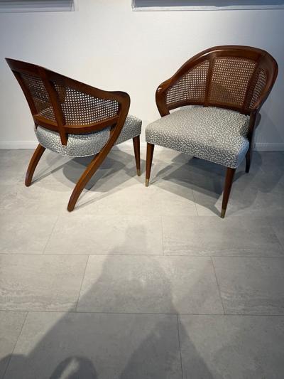 Vittorio Dassi Mobilificio Dassi Dassi Pair of Italian Modern Walnut Cane and Brass Armchairs Vittorio Dassi 1960s