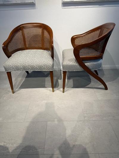 Vittorio Dassi Mobilificio Dassi Dassi Pair of Italian Modern Walnut Cane and Brass Armchairs Vittorio Dassi 1960s