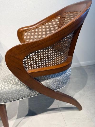Vittorio Dassi Mobilificio Dassi Dassi Pair of Italian Modern Walnut Cane and Brass Armchairs Vittorio Dassi 1960s