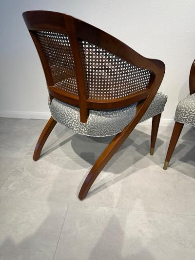 Vittorio Dassi Mobilificio Dassi Dassi Pair of Italian Modern Walnut Cane and Brass Armchairs Vittorio Dassi 1960s